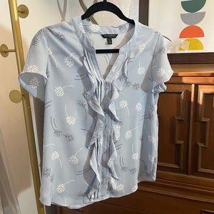 Banana Republic Blue v-neck Ruffle Blouse